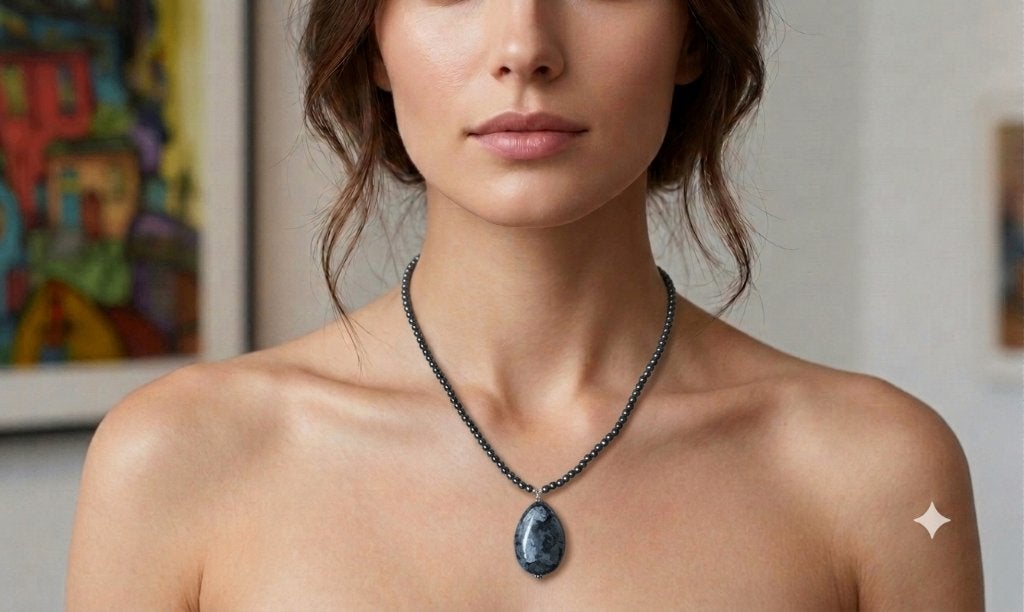 Prachtige Ketting Labradoriet & Hematiet Zilveren Sluiting, Sieraden, Tassen en Uiterlijk, Kettingen, Blauw, Nieuw, Ophalen of Verzenden