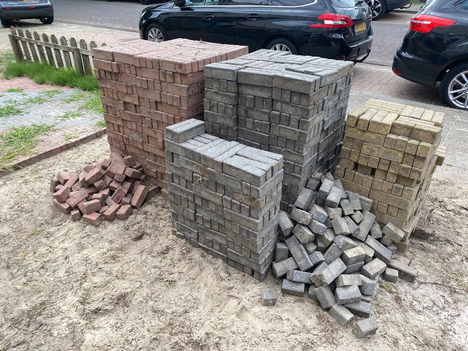 Sierbestrating klinkers rood, geel, Ophalen, Gebruikt, Beton, Klinkers