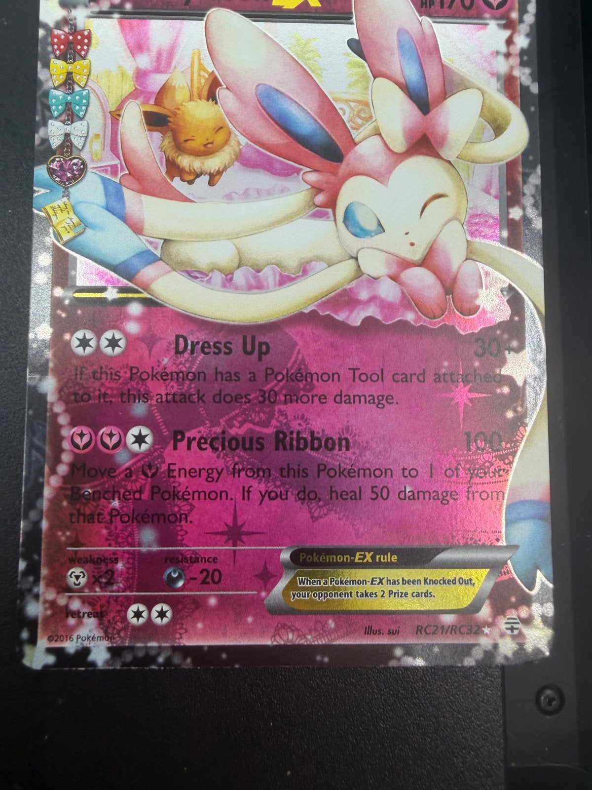 Sylveon EX RC21/RC32 Full Art Pokémon Kaart, Ophalen of Verzenden, Zo goed als nieuw, Losse kaart, Foil
