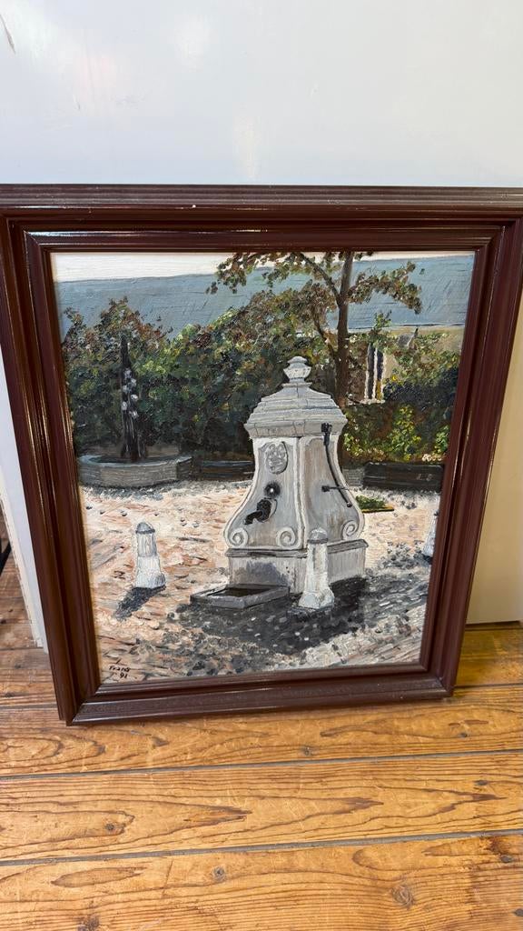 Schilderij met dorpspomp van Monster gesigneerd Frans '91, Ophalen of Verzenden