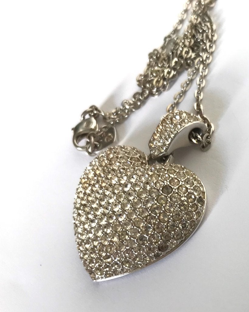 Mooie Swarovski ketting met grote kristallen hart hanger, Ophalen, Zo goed als nieuw, Zilver, Overige materialen