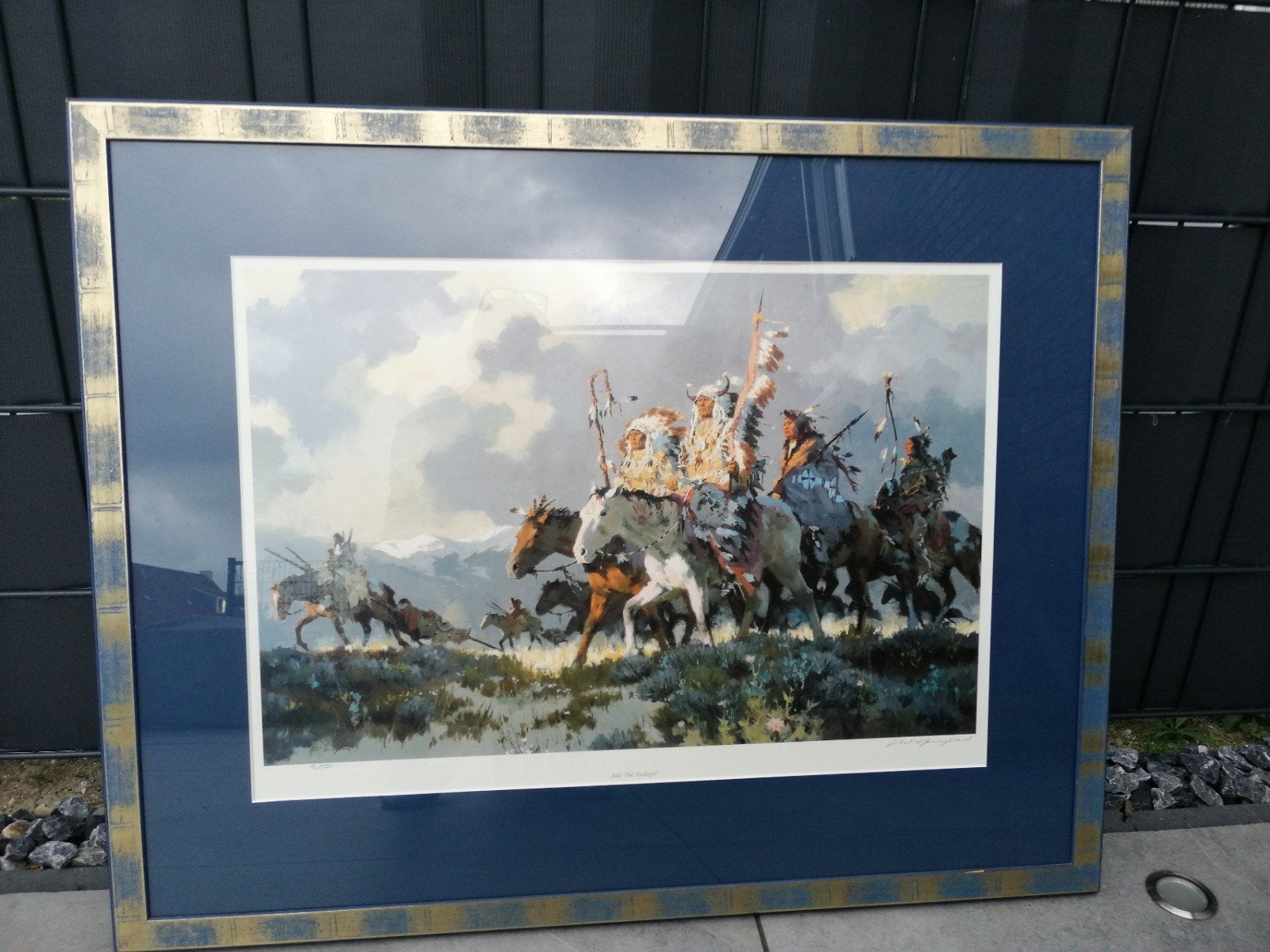 Ingelijste print van indianen te paard, Realistisch, Print, Overige onderwerpen, Papier