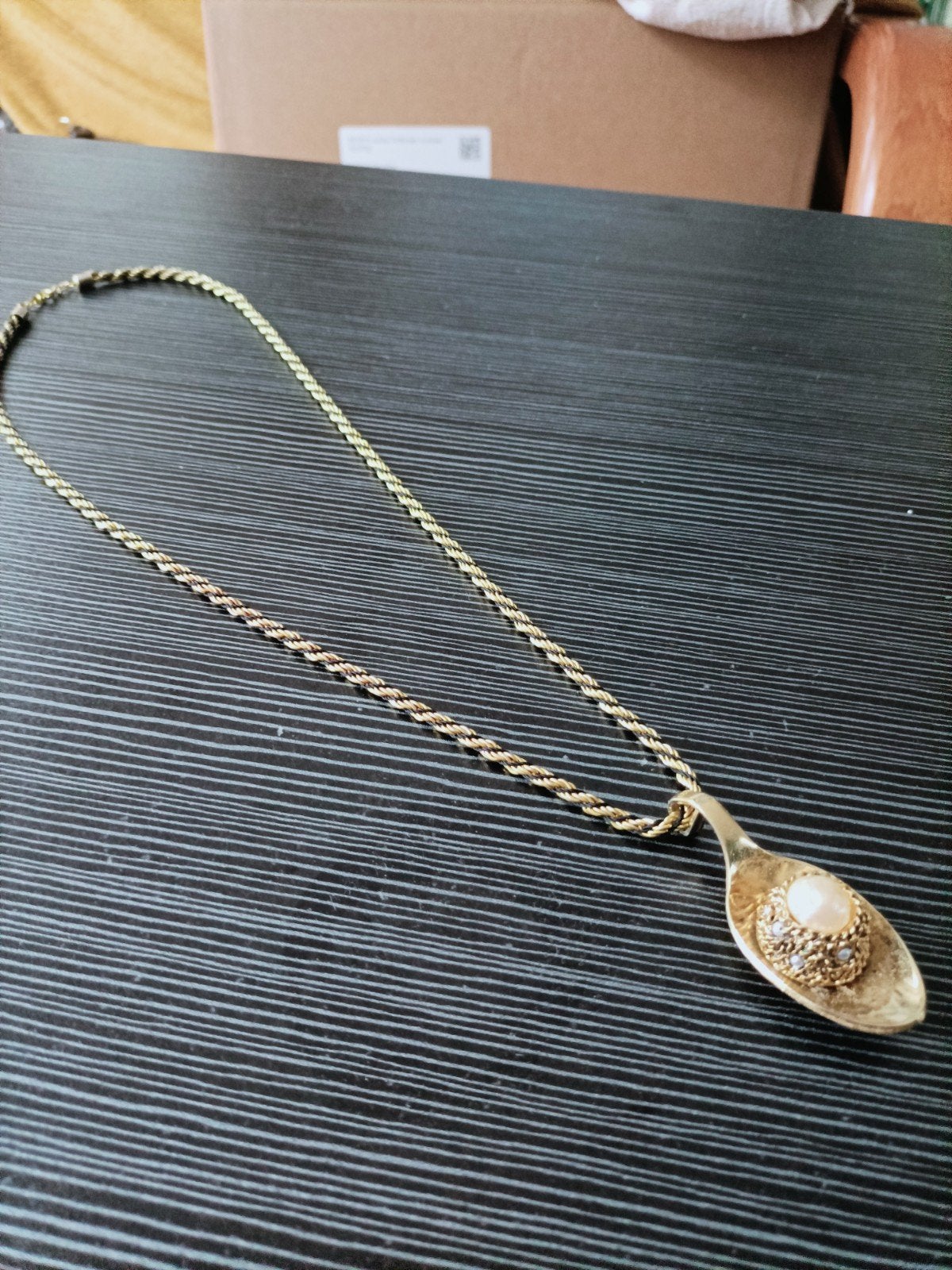Gouden ketting met hanger en parel, Gebruikt, Verzenden, Goud, Overige materialen