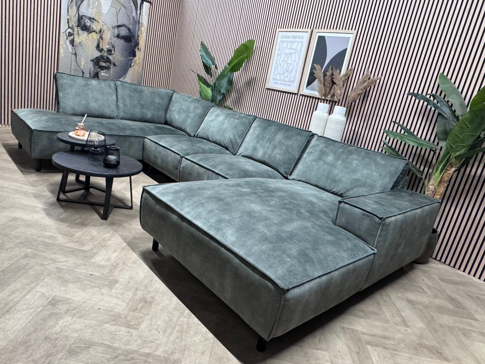 ZGAN  Luxe Velvet Velours U-Bank/ Hoekbank - Groen - 390cm, -, Luxe velvet velours u bank hoekbank groen hotelchique, -, Hoekbank