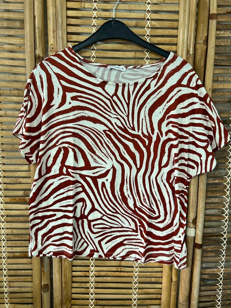Encuentro zebra top wijnrood crème oversized M/L viscose, Kleding | Dames, Maat 38/40 (M), Encuentro, Ophalen of Verzenden, Zo goed als nieuw