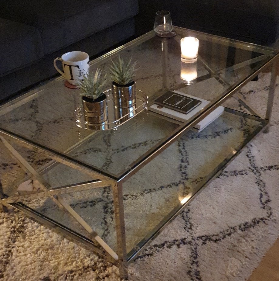Glazen Salontafel, Huis en Inrichting, Ophalen, 100 tot 150 cm, 50 tot 100 cm, Glas