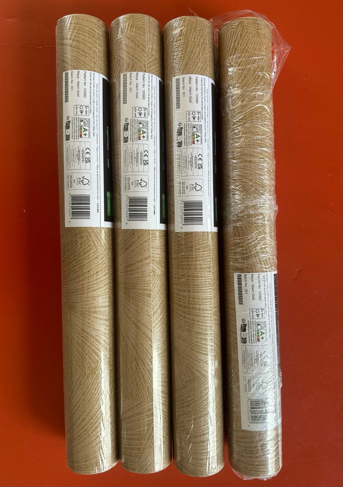 Vliesbehang Maya warm gold - 4 rollen, Huis en Inrichting, Stoffering | Behang, Ophalen, Structuur, Vliesbehang, Goud