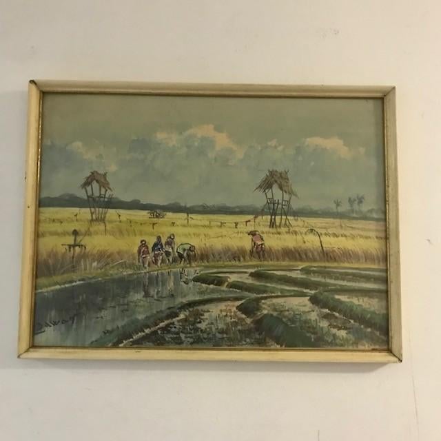 Aquarel 'arbeiders in de rijstvelden', Ophalen of Verzenden
