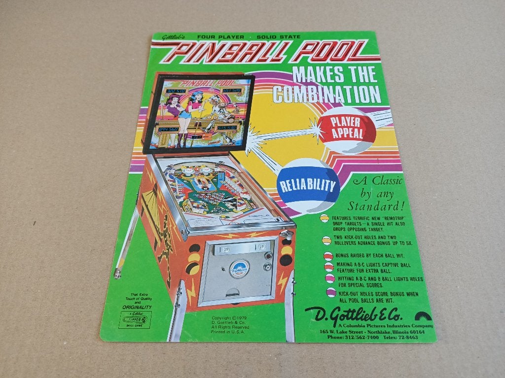 Flyer: Gottlieb Pinball Pool (1979) Flipperkast, Verzamelen, Verzenden, Gebruikt, Elektronisch, Flipperkast