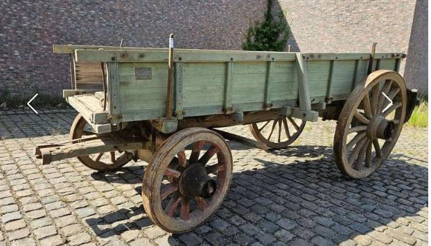 Authentieke houten boeren transportkar Emile Matton, Antiek en Kunst, Curiosa en Brocante, Ophalen