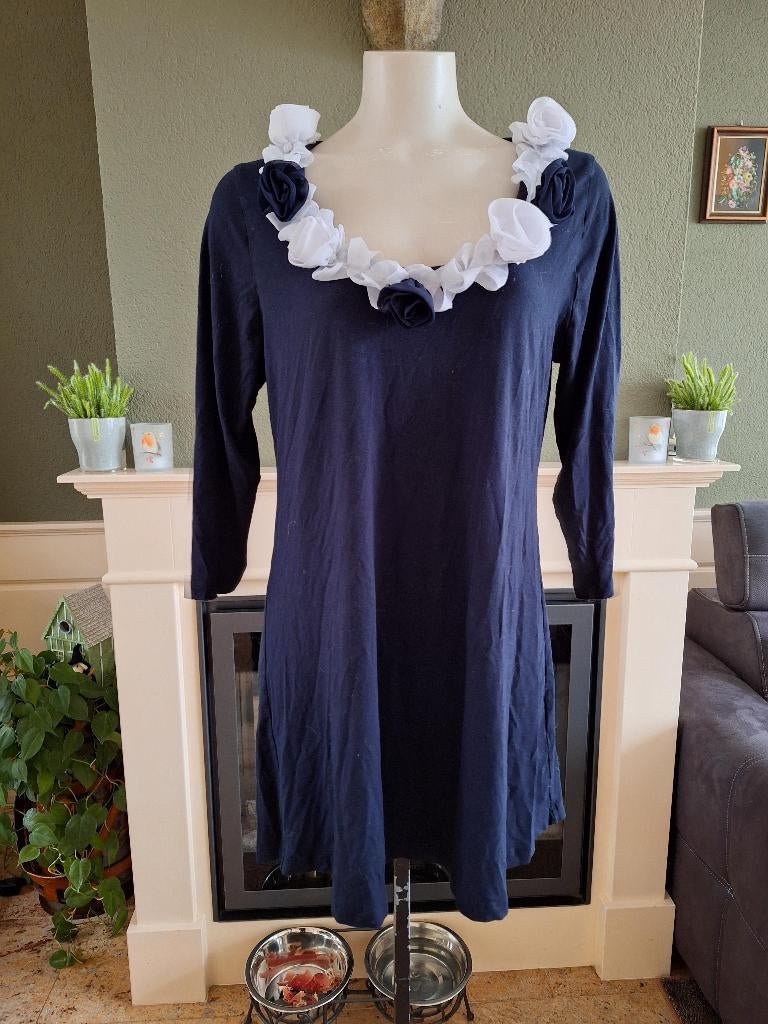Yoek mooie blauwe bloemen tuniek top M 44, Yoek, Blauw, Maat 42/44 (L), Ophalen of Verzenden