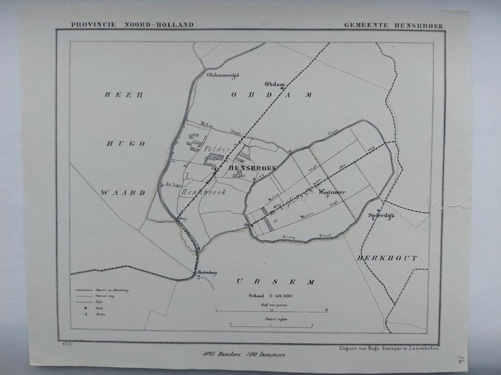 16 / Hensbroek Obdam Wogmeer Spierdijk Litho 1867 J. Kuyper, Ophalen of Verzenden