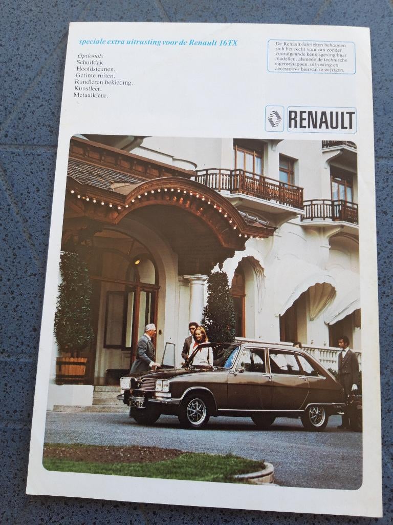 folder Renault 16 TX type R1156 - Nederlands, Ophalen of Verzenden, Zo goed als nieuw, Renault