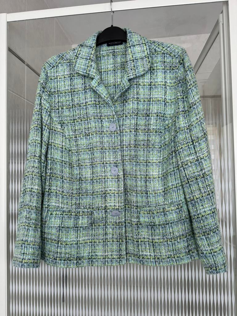 Leuk geweven jasje. Mt. 46., Blauw, Maat 46/48 (XL) of groter, Ophalen of Verzenden, Jasje