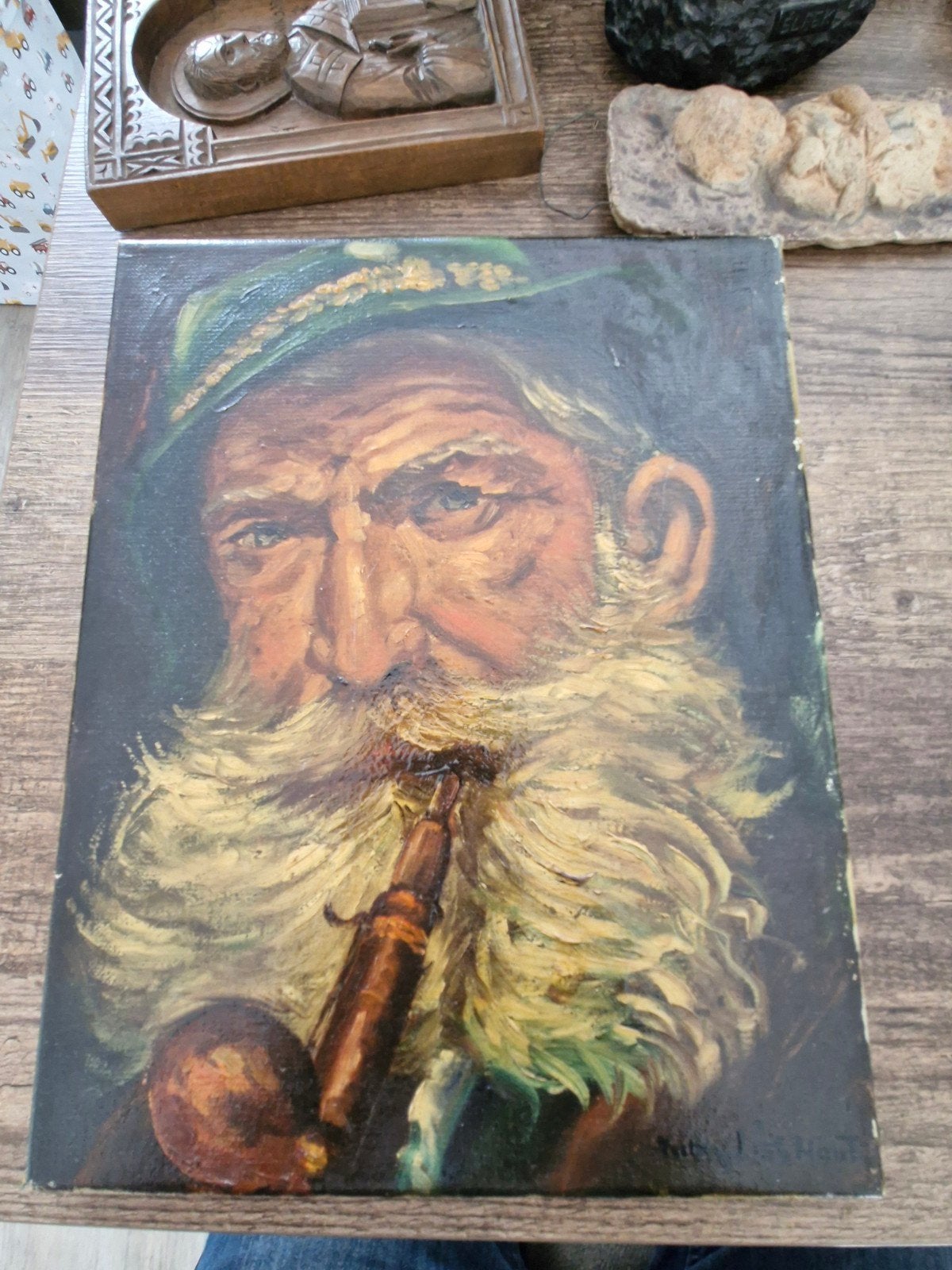 Duitse jager met pijp schilderij, Ophalen of Verzenden