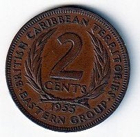 2  cent  1955  East Carribian Territoris. km. 3 ( 0,60 ), Ophalen of Verzenden, Noord-Amerika, Losse munt