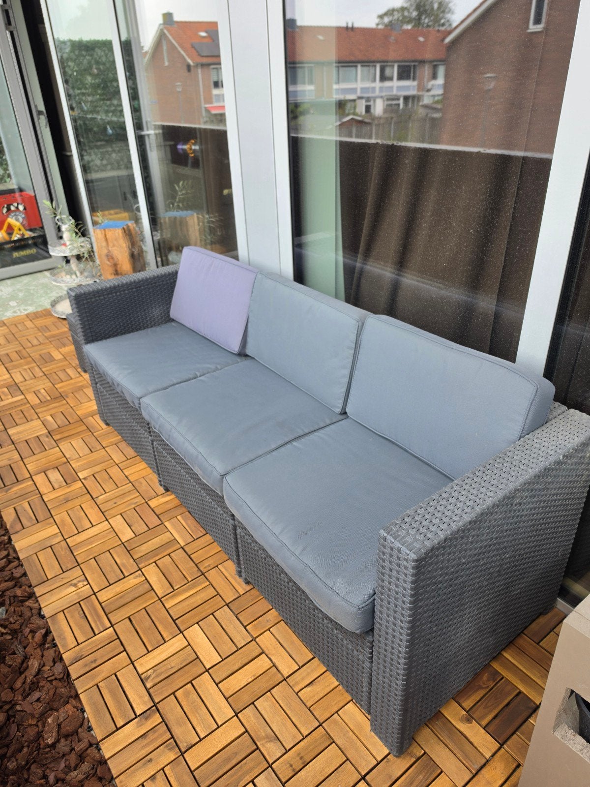Hoekbank loungeset met tafel voor balkon, Ophalen, 5 zitplaatsen, Kunststof, Gebruikt
