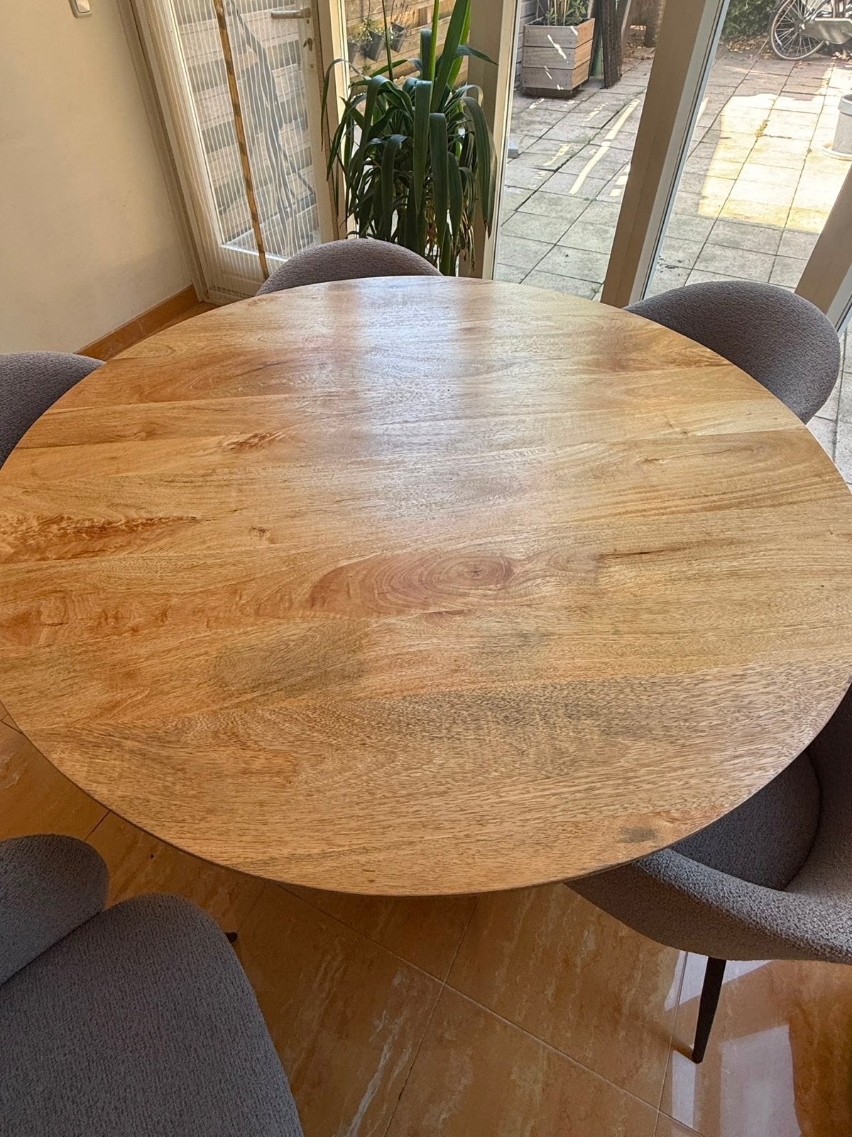 Ronde eettafel 130cm met 5 stoelen, Huis en Inrichting, Ophalen, 100 tot 150 cm, Rond, Zo goed als nieuw