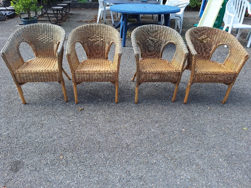 4x rieten kuipstoel, Gebruikt, Bruin, Riet of Rotan, Vier