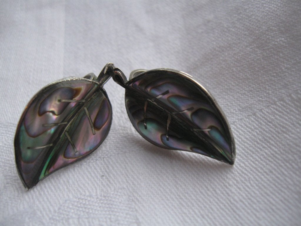 Vintage zilver Mexicaanse 925 oorclips met abalone (APO), Ophalen of Verzenden, Zo goed als nieuw, Zilver, Zilver