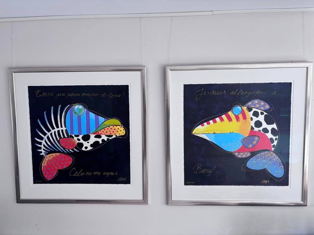 Joyce van Oorschot - Kleurrijke Vis Zeefdruk (2 stuks), Antiek en Kunst, Ophalen