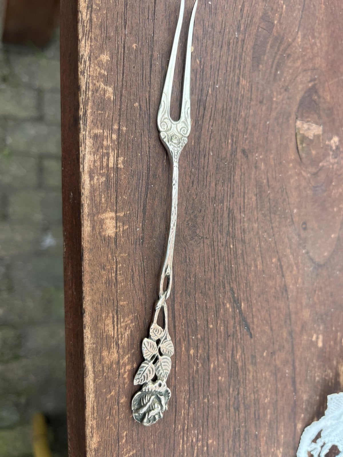 Taartschep en zilver vorkje roos antiek, Ophalen of Verzenden