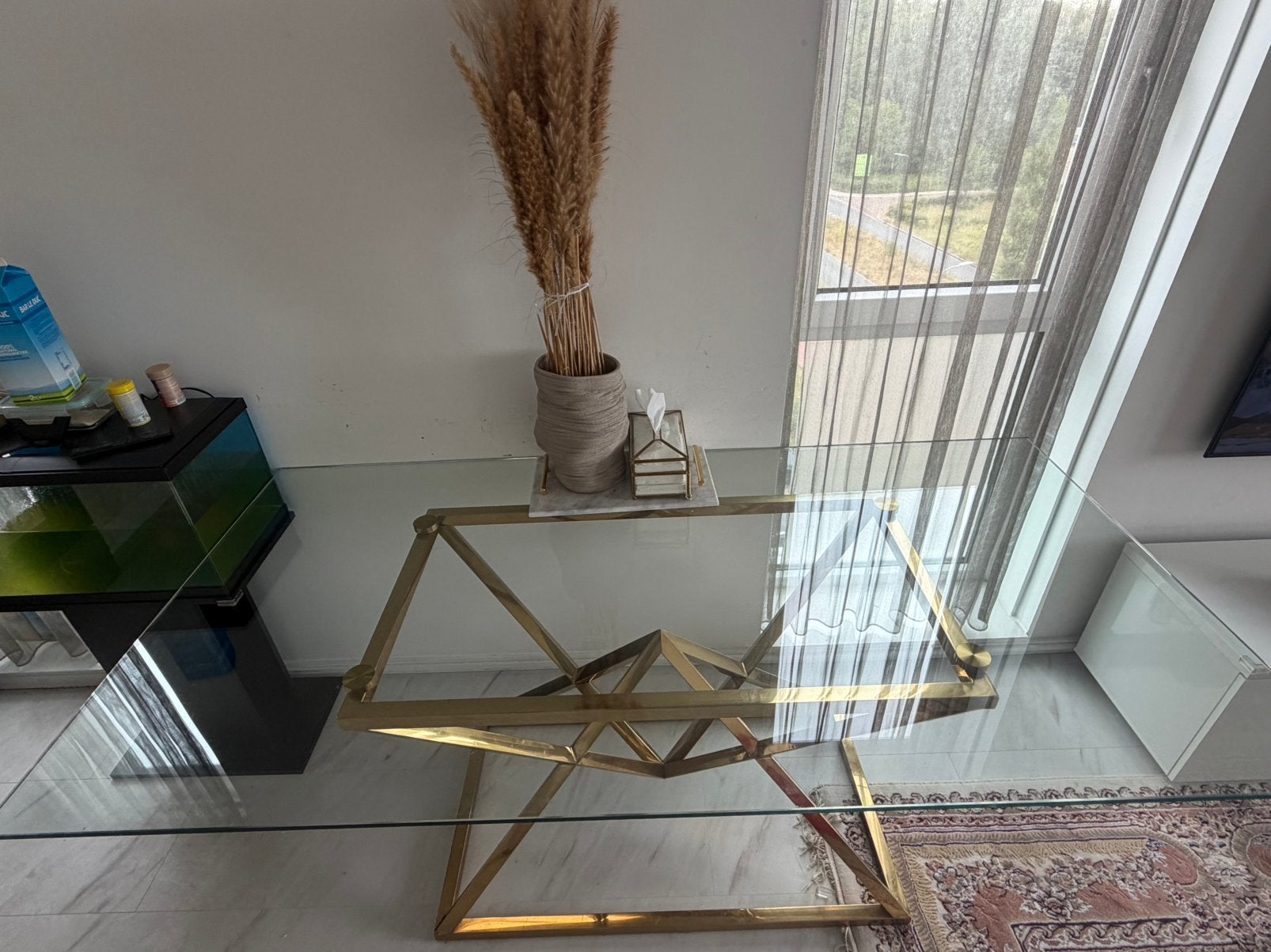 Salon/Eettafel, Ophalen, Gebruikt, 50 tot 100 cm, Glas
