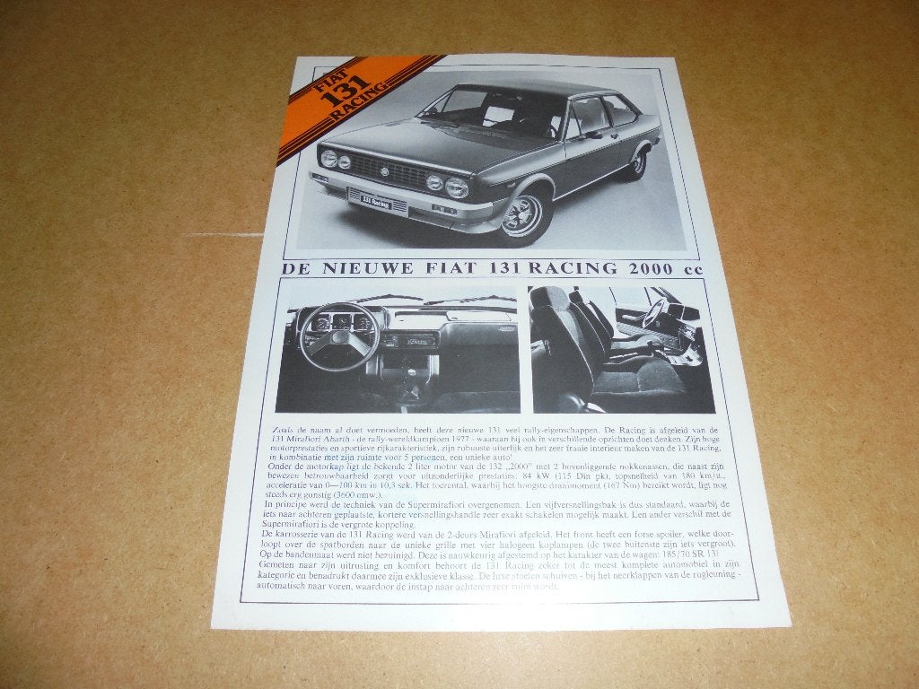 leaflet Fiat 131 Racing  1981, Ophalen of Verzenden, Zo goed als nieuw, Overige merken