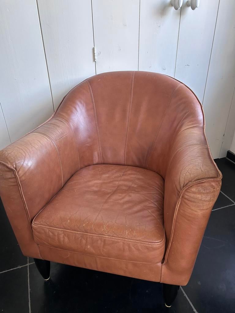 Cognac leer fauteuil schapenleer stoel klassiek, Huis en Inrichting, Fauteuils, Ophalen, Zo goed als nieuw, 50 tot 75 cm, Leer