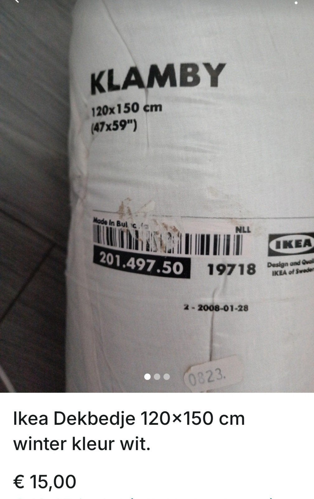 Ikea Klamby dekbed peuter/ kinder 120 bij 150 cm wit., Ophalen of Verzenden, Nieuw