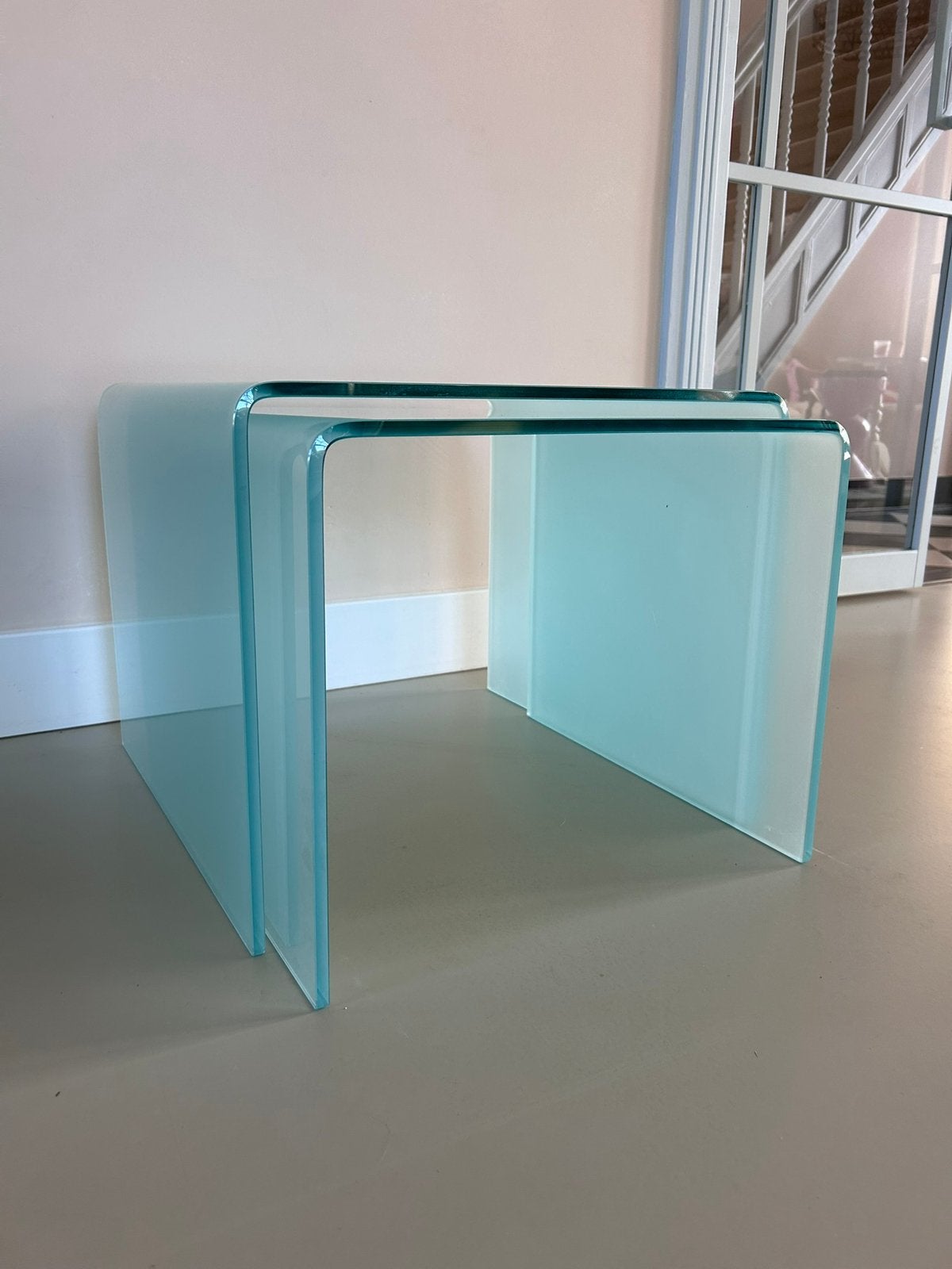 2 glazen bijzettafeltjes bijzettafel tafel, Minder dan 55 cm, Gebruikt, Vierkant, Glas