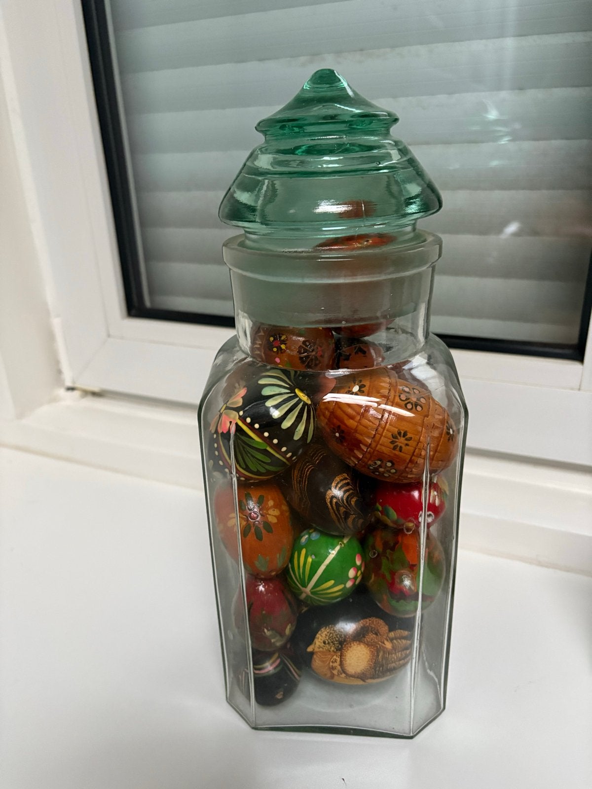Glazen pot met handgeschilderde paaseieren, Ophalen, Vierkant, Pot of Kruik, Handbeschilderd