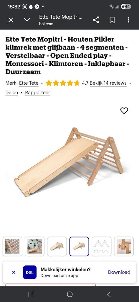 Houten Pikler klimrek met glijbaan - 4 segmenten, Ophalen of Verzenden, Zo goed als nieuw, Klimwand