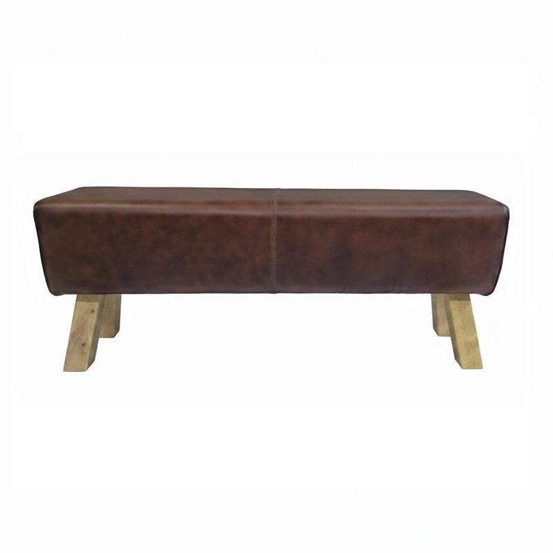 Turnbok XL Poef Gymbok Bankje Kruk Bruin Cognac Leder Mango, Minder dan 50 cm, Info@dehanzeherten.nl, De Hanze Herten BV, Hout