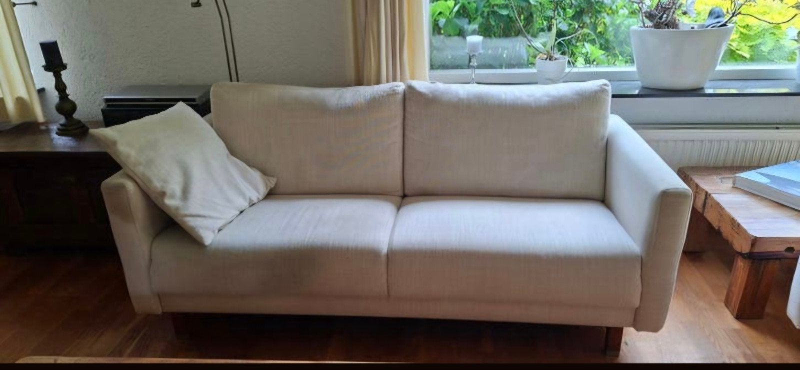 Stoffen 3 zits bank creme, Ophalen, Gebruikt, 150 tot 200 cm, Tweepersoons