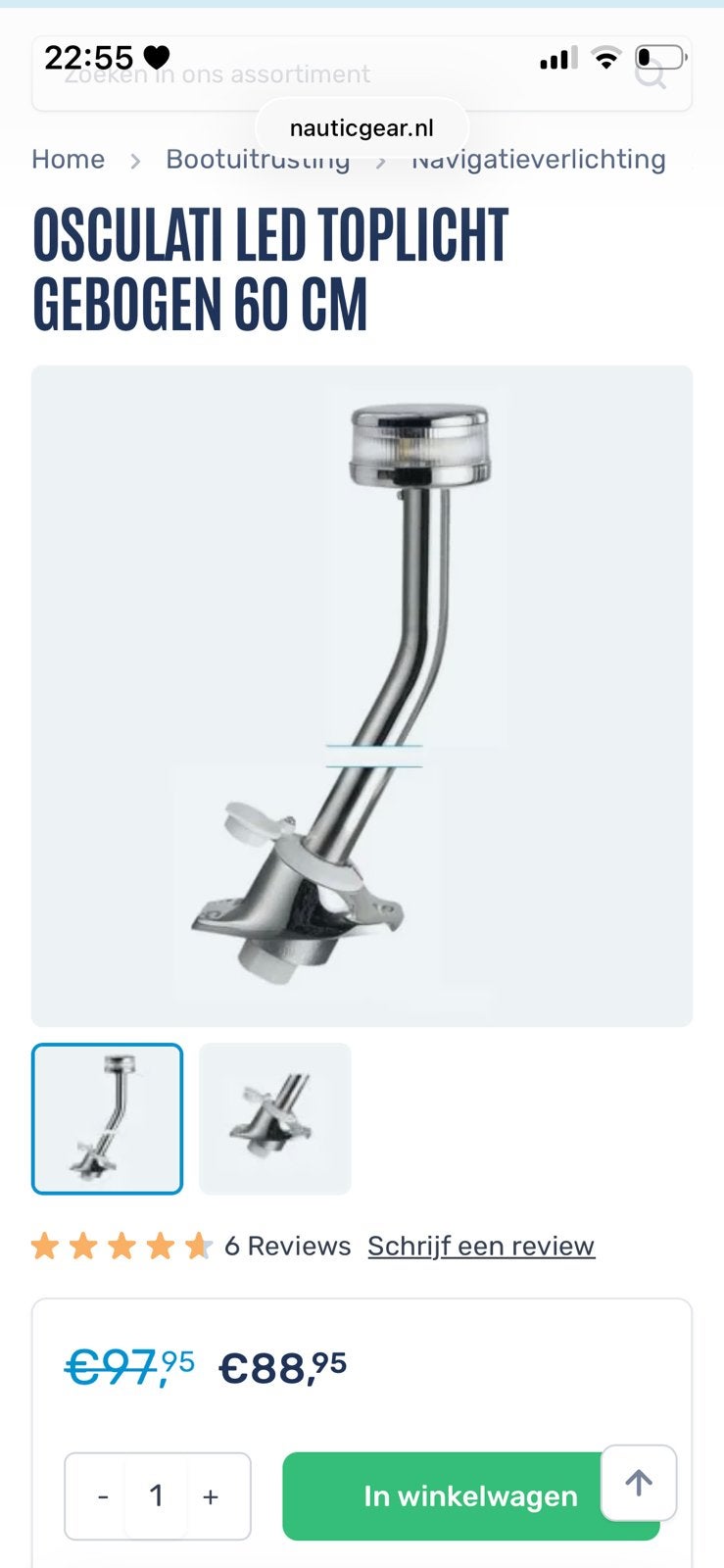OSCULATI LED TOPLICHT GEBOGEN 60 CM, Ophalen of Verzenden, Zo goed als nieuw, Elektra en Verlichting, Zeilboot of Motorboot