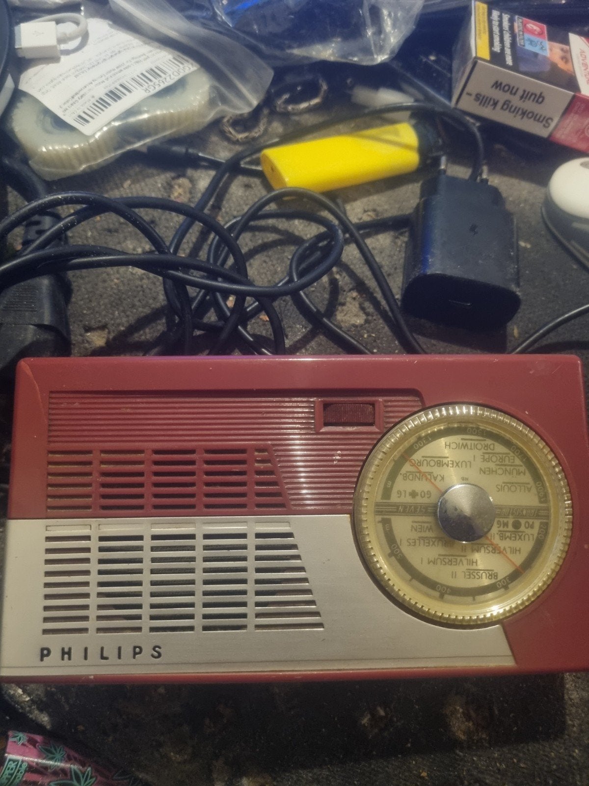 Vintage Philips Transistorradio - Rood/Zilver, Ophalen of Verzenden, Gebruikt, Transistorradio