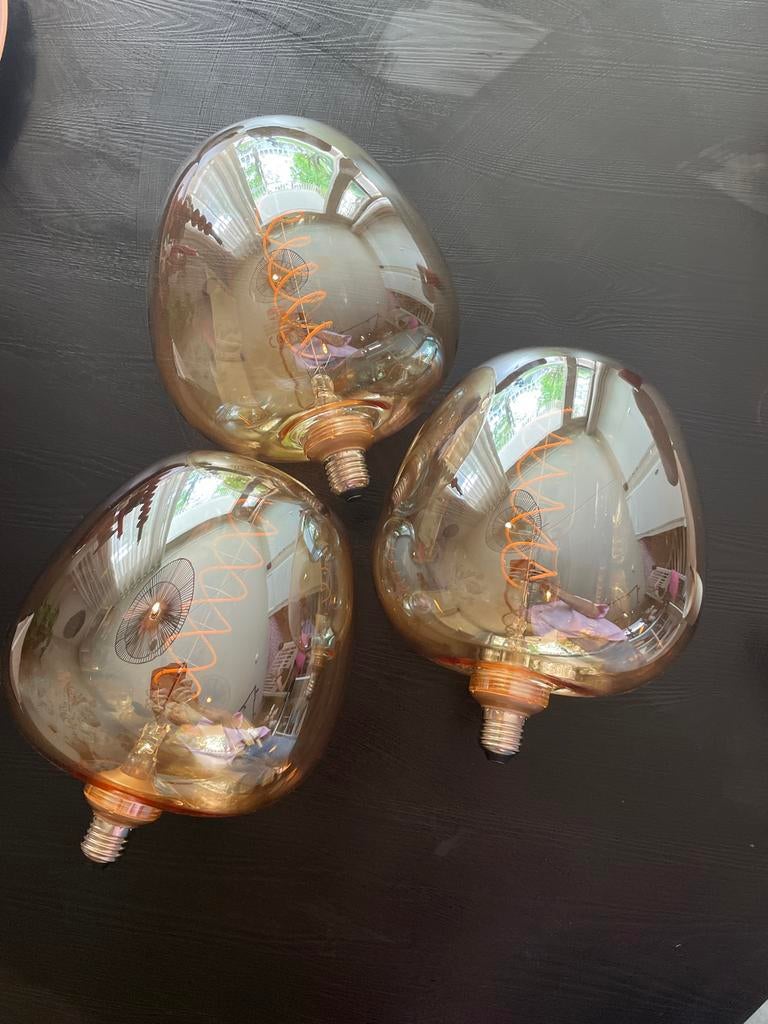3x Grote LED Edison Lampen E27 - Decoratieve Spiraal Filamen, 30 tot 60 watt, Led-lamp, Soft of Flame, Zo goed als nieuw