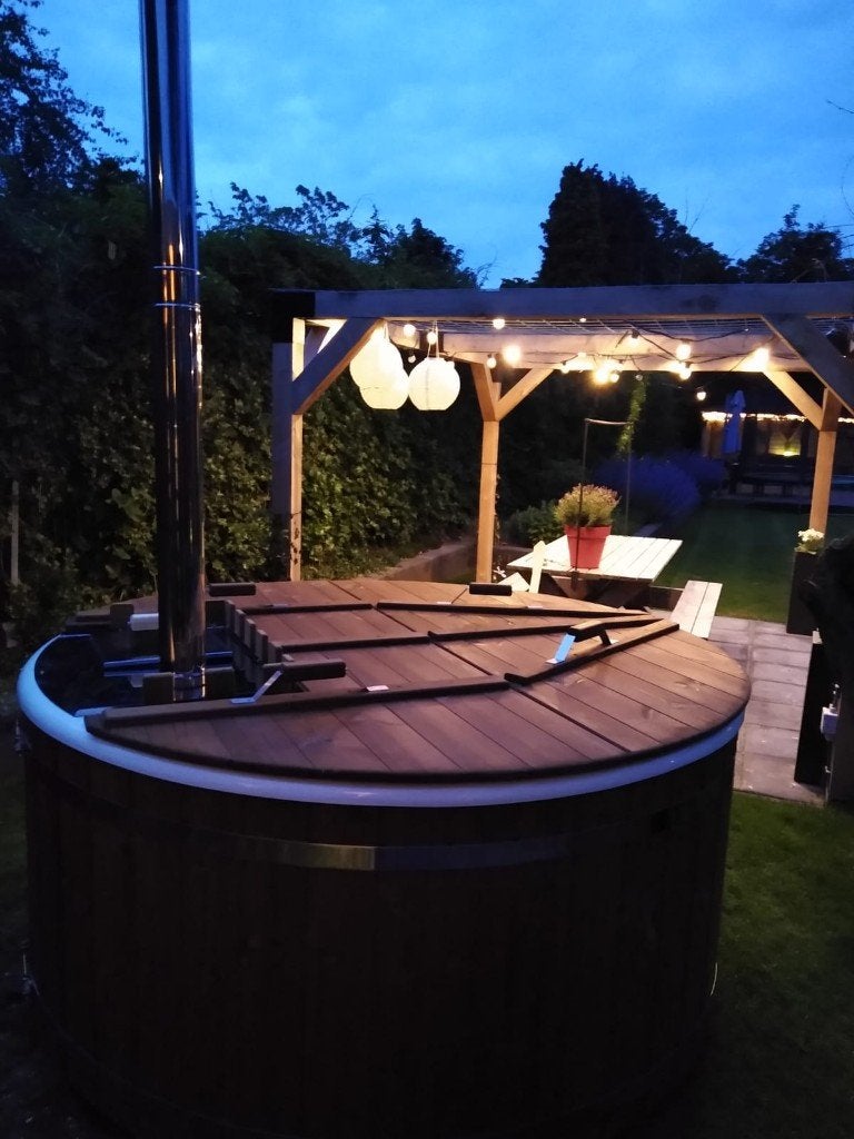 Prachtige Hottub interne rvs kachel thermowood, Tuin en Terras, Bubbelbaden en Hottubs, Ophalen, Gebruikt, Trap, Vast
