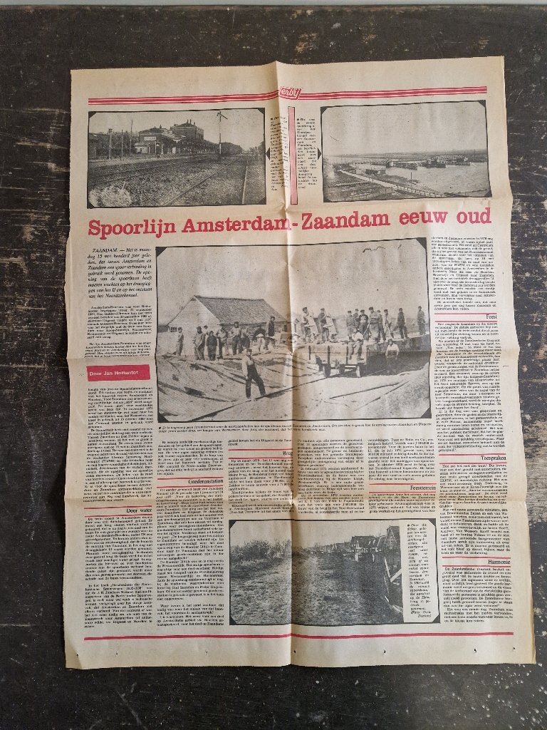 Krantenpagina 1978 spoorlijn Amsterdam-Zaandam 100 jaar oud, Ophalen of Verzenden, Gebruikt, Trein, Overige typen