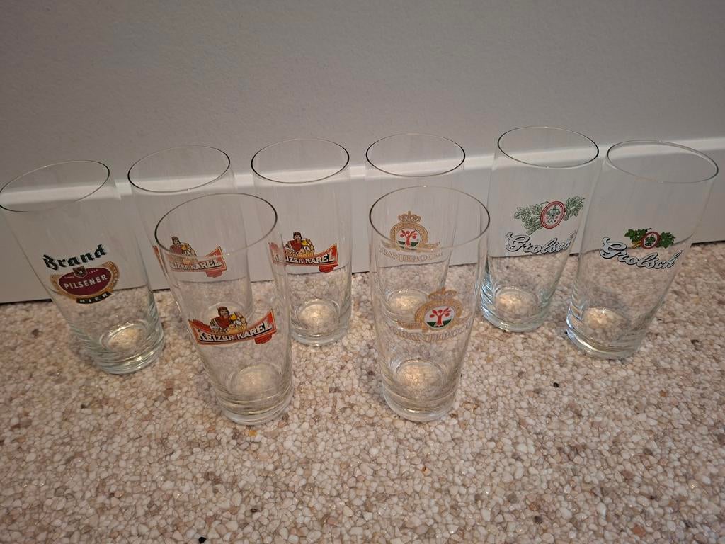 Diverse bierglazen, Keizer Karel, Oranjeboom, Brand, Grolsch, Ophalen, Zo goed als nieuw, Bierglas