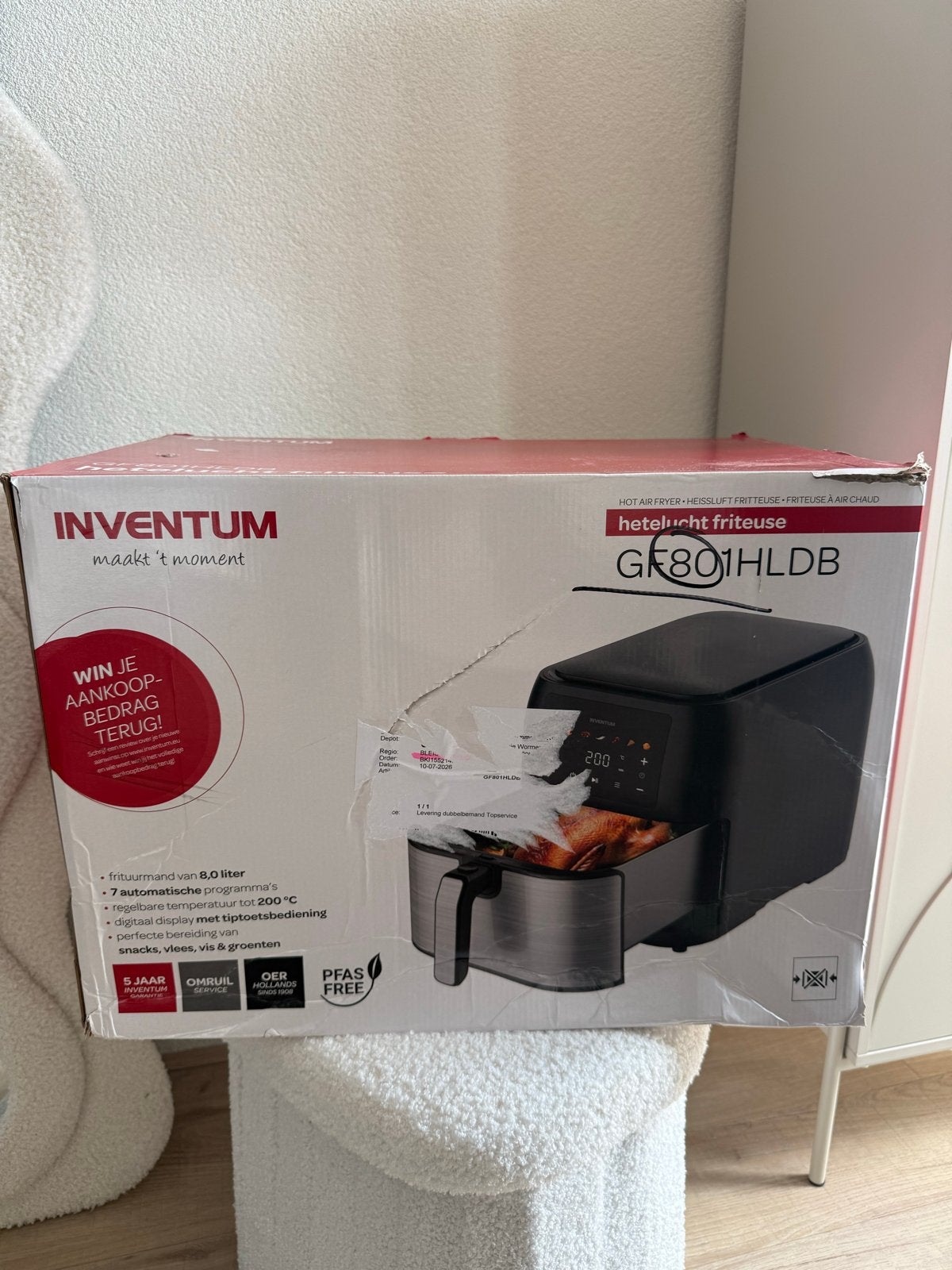 Inventum Airfryer GF801HLDB - 8 liter - Nieuw in doos, Ophalen of Verzenden, Nieuw, Airfryer XXL, 1500 gram of meer