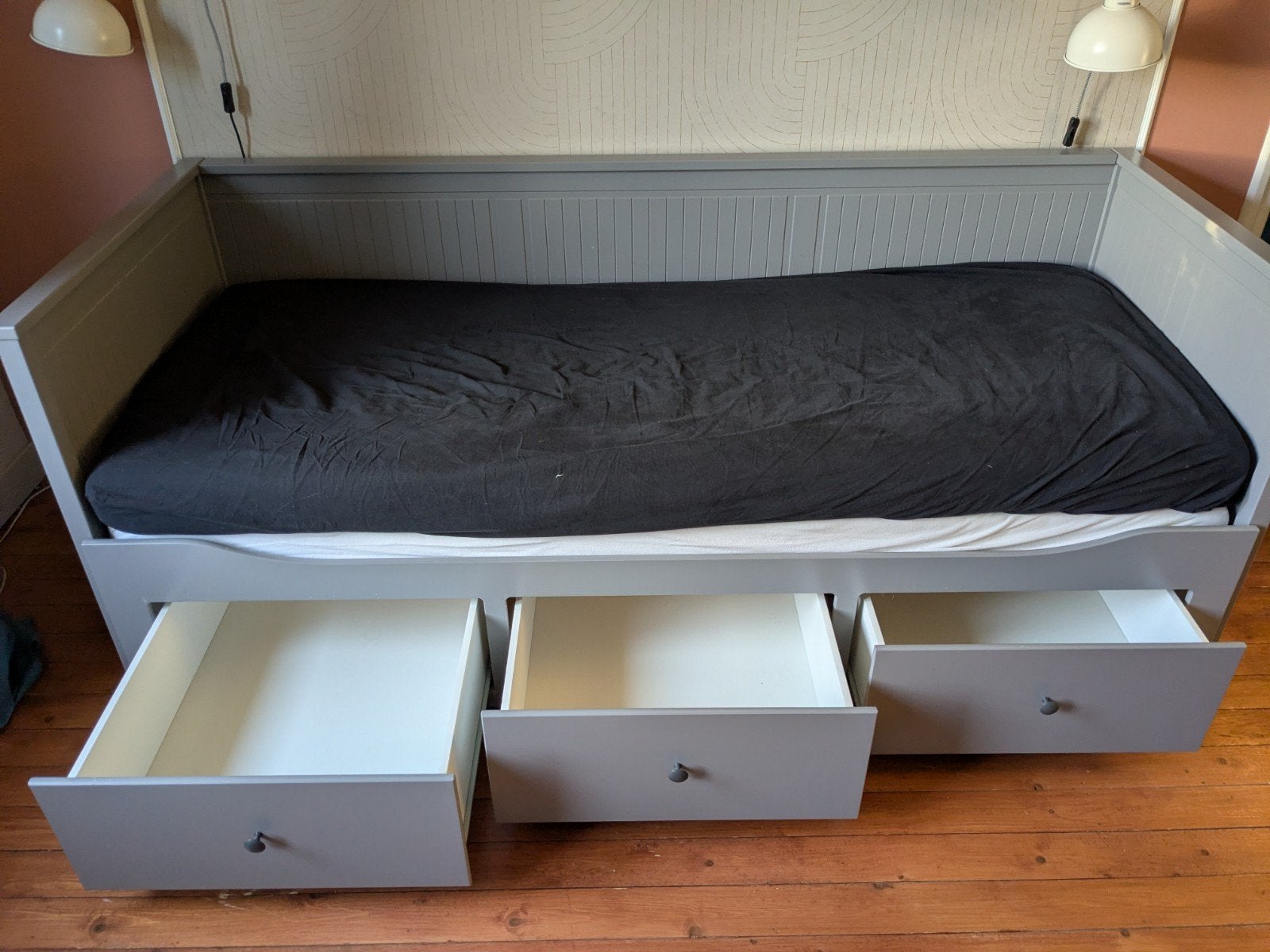 IKEA Hemnes Bedbank met 3 lades - Grijs, Ophalen, Gebruikt, Eenpersoons, 80 cm