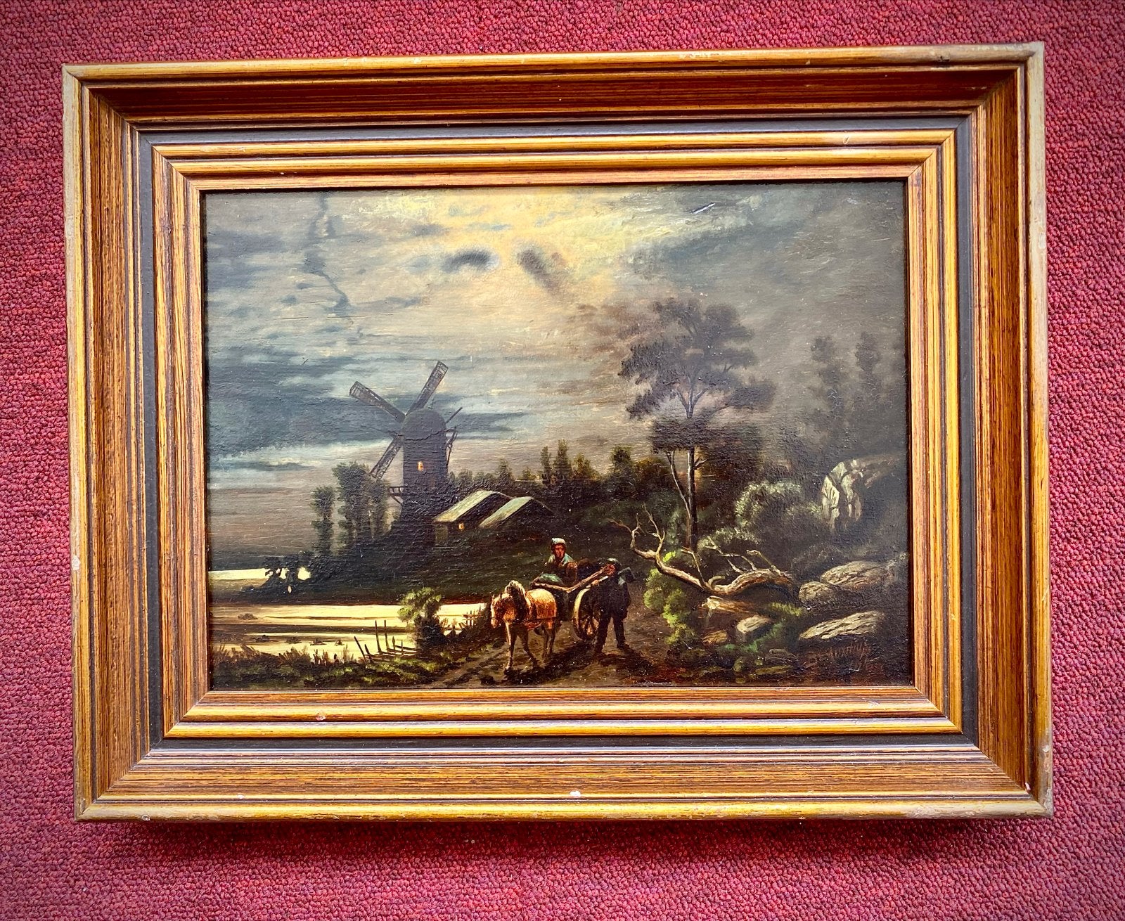 Oud Hollands Landschap met Molen en Figuren, Antiek en Kunst, Kunst | Schilderijen | Klassiek, Paneel, Gedateerd, Oud hollands