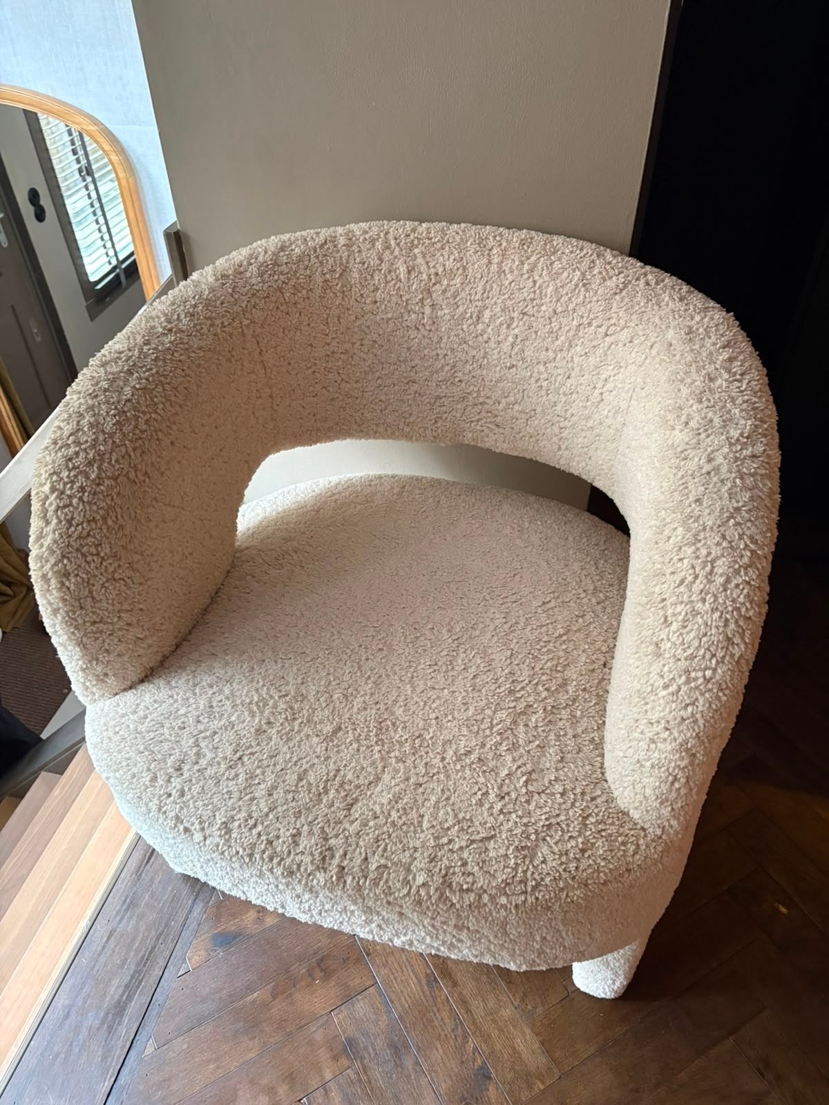 Teddy Bouclé Fauteuil - Crème Witte Stoel, Ophalen, Gebruikt, Stof, 75 tot 100 cm