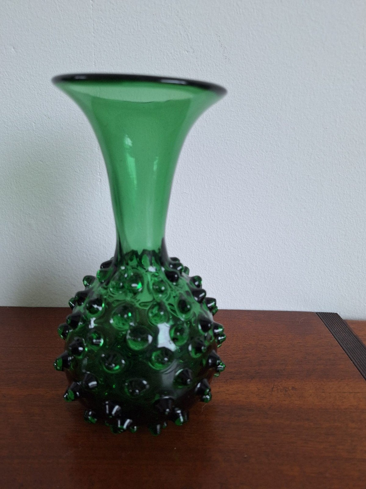 Italiaanse Empoli vaas, emerald green, noppenglas, Ophalen of Verzenden, 19 cm, Groen, Glas