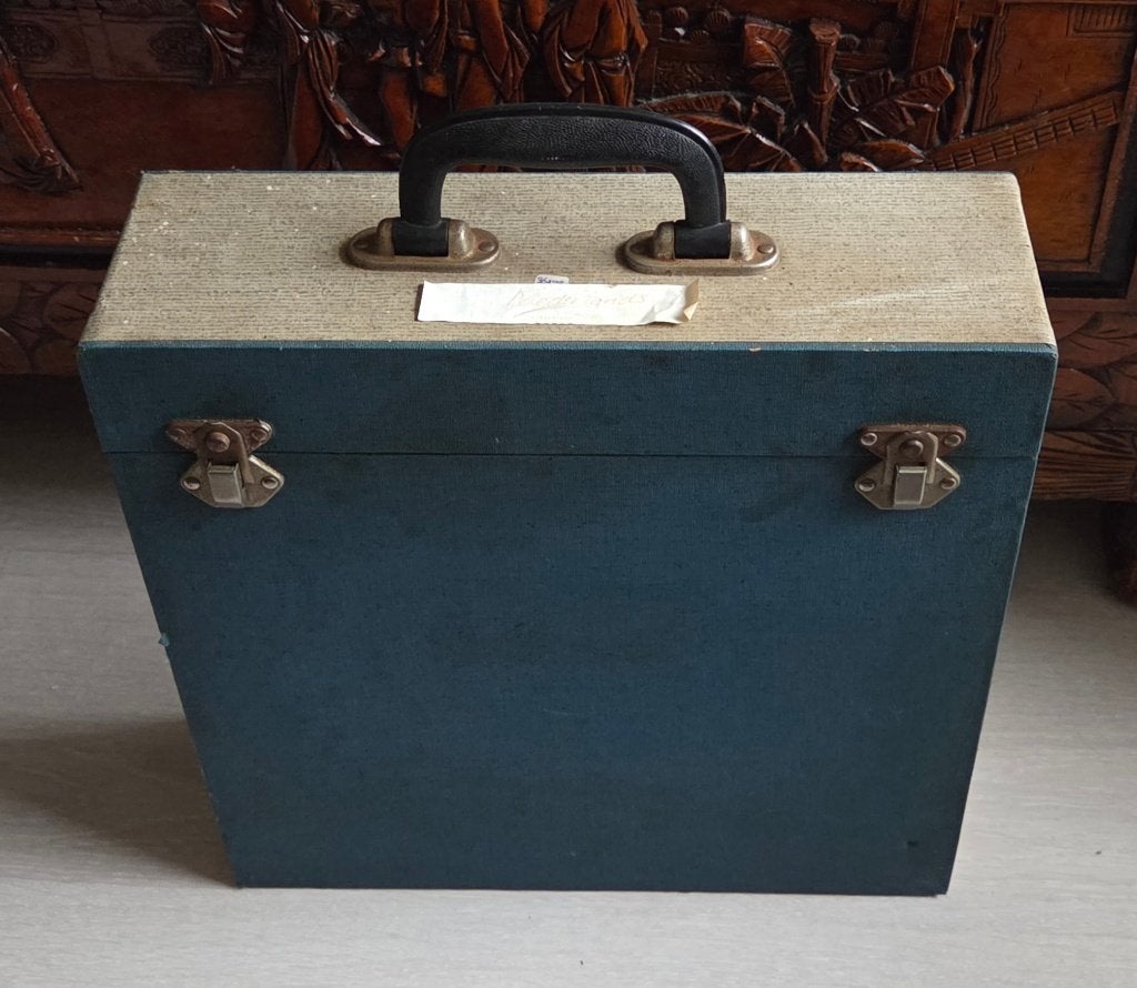 Vintage LP koffer in blauwe kleur, br. 34 - h 35 cm. (1), Ophalen of Verzenden, Gebruikt