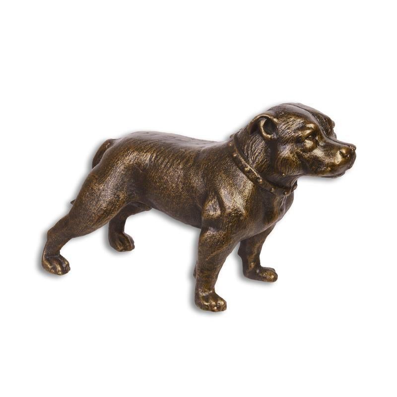 Staffordshire terrier hond beeld van gietijzer goud beeldje