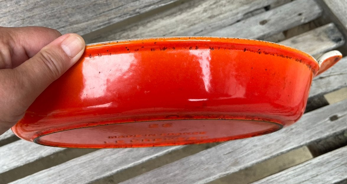 Vintage, oranje gietijzeren schaal Le Creuset, Ophalen