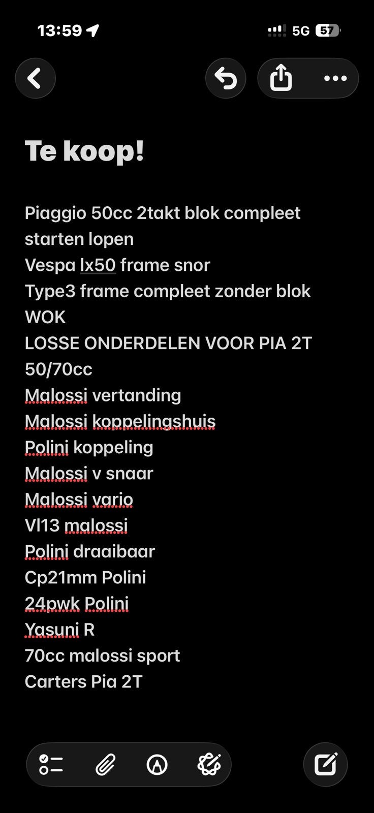 Piaggio 2takt 50cc 70cc onderdelen, Ophalen of Verzenden